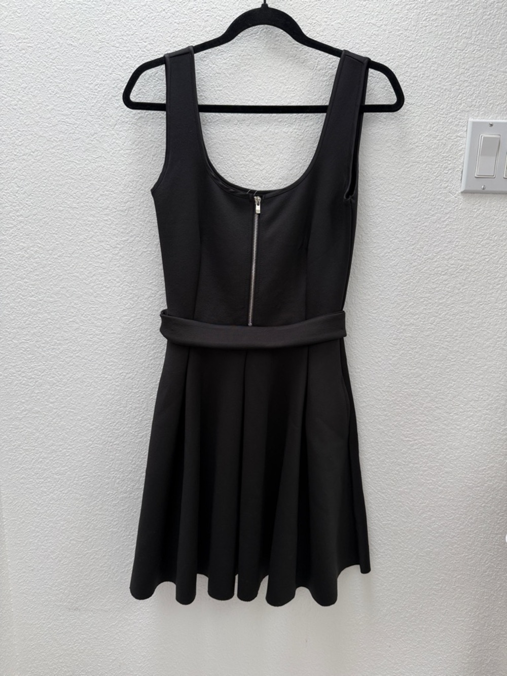 Maje Black Scoop-Neck Zip Front Fit & Flare Mini Dress
